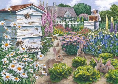Häschen und Bienen im Garten