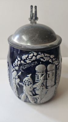 Bierkrug mit Zinndeckel Reinhold Merkelbach Münchner Kindel ca. 1920