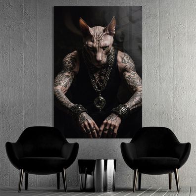 Wandbild, Punk Rock Kitty Sphynx-Katze Kunst Poster, Leinwand oder Acrylglas Deko