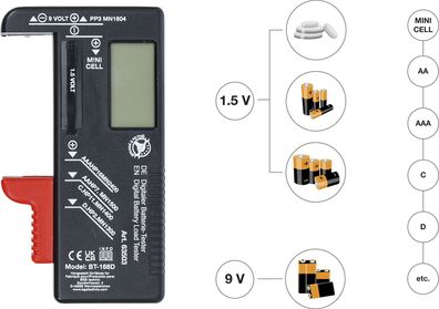 BGS-63503 | Digitaler Batterie-Tester | 1,5 V / 9 V