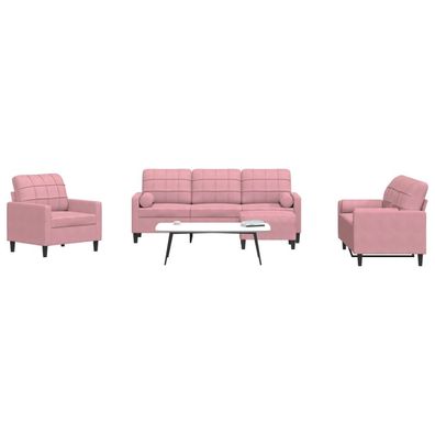 vidaXL 4-tlg. Sofagarnitur mit Kissen und Nackenrollen Rosa Samt