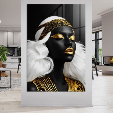 Wandbild, Schwarzes Gold Mode Frau Kunst Poster, Leinwand, Acrylglas Deko b5
