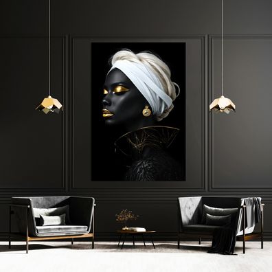 Wandbild, Schwarzes Gold Mode Frau Kunst Poster, Leinwand, Acrylglas Deko b8
