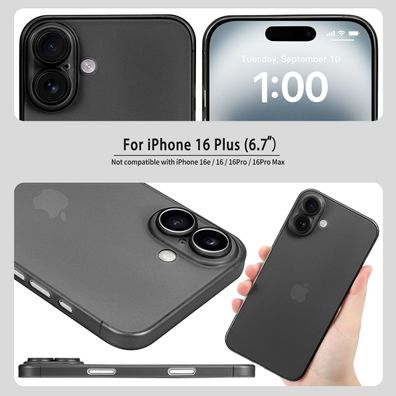 doupi Ultra Slim Case iPhone 16 Plus 6,7 Fein Matt Clear Schutz Hülle Dünn Skin Cover