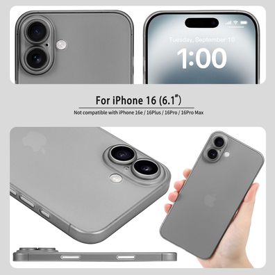 doupi Ultra Slim Case iPhone 16 6,1 Fein Matt Clear Schutz Hülle Dünn Skin Etui Cover