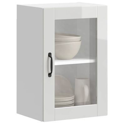 vidaXL Küchen-Hängeschrank mit Glastür Porto Hochglanz-Weiß