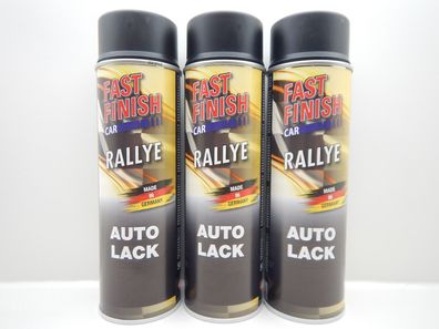 3x FAST FINISH CAR RALLYE Schwarz MATT Autolack LACK KFZ Lackspray 500ml