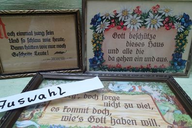 alte Messing Blech Metall Holz Rahmen Spruchbilder Gott beschütze Sorge Jung sein