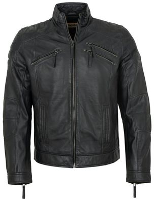 Punchball - Herren Lederjacke Bikerjacke Lammnappa dunkelgrau blau