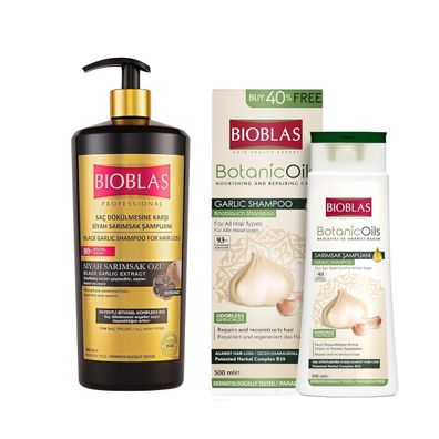 Bioblas Sparset – Schwarzer & Weißer Knoblauch Shampoo 1500ml gegen Haarausfall