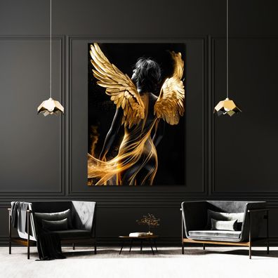 Frau mit Engelsflügeln, Gold Wandbild Kunst Leinwand, Acrylglas, Poster