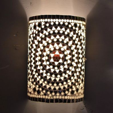Orientalische Wandleuchte 1-flammig Schwarz Weiß TR-Zylinder Mosaikzylinder