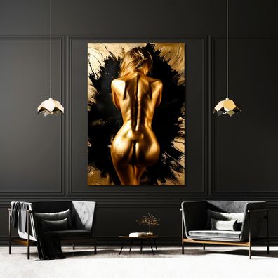 Frau mit goldenen Farben, Erotisches Wandbild Kunst Leinwand, Acrylglas, Poster vg4