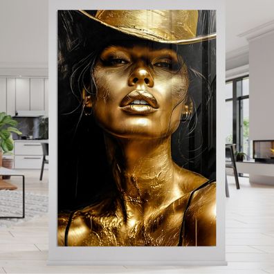 Modefrau mit goldenem Make-up - Wandbild Kunst Leinwand, Acrylglas, Poster deko v2u