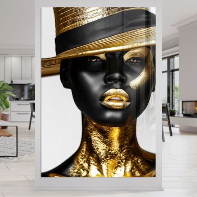 Modefrau mit goldenem Make-up - Wandbild Kunst Leinwand, Acrylglas, Poster Deko v6u