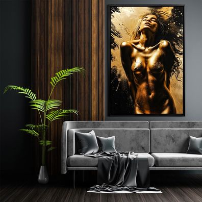 Frau mit goldenen Farben, Erotisches Wandbild Kunst Leinwand, Acrylglas, Poster vd8r