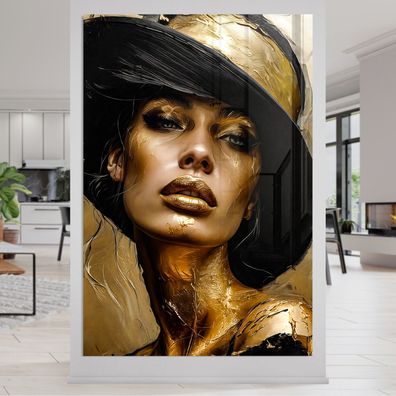 Modefrau mit goldenem Make-up - Wandbild Kunst Leinwand, Acrylglas, Poster Deko v9uj