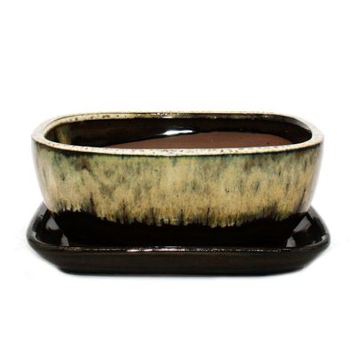Bonsai-Schale mit Unterteller Gr. 3 Braun-Beige rechteckig Modell GB5 L 21,5cm B