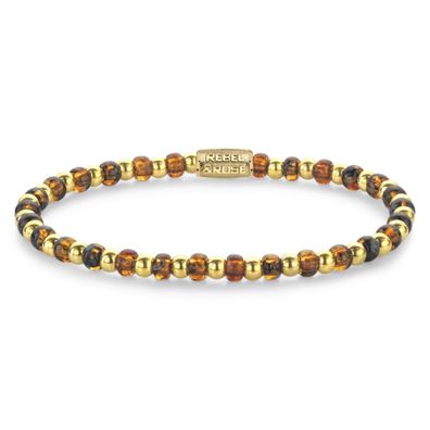 Rebel & Rose Schmuck Damen-Armband Mix Glass Rocks Tiger Gold 4 mm RR-40146-G-S