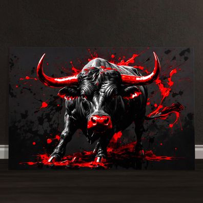 Abstrakter Stier in Rot, Tier Wandbild Kunst Leinwand, Acrylglas oder Poster v8