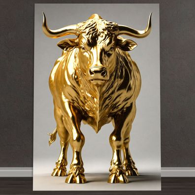 Abstrakter Stier in Gold, Tier Wandbild Kunst Leinwand, Acrylglas oder Poster Deko m6