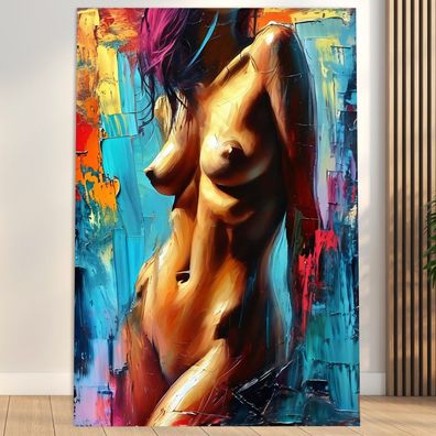 Abstrakte Kunst - Bunte EROTIK FRAU, Wandbild Leinwand, Acrylglas oder Poster Deko