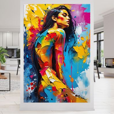 Abstrakte Kunst - Bunte EROTIK FRAU, Wandbild Leinwand, Acrylglas oder Poster Deko v1