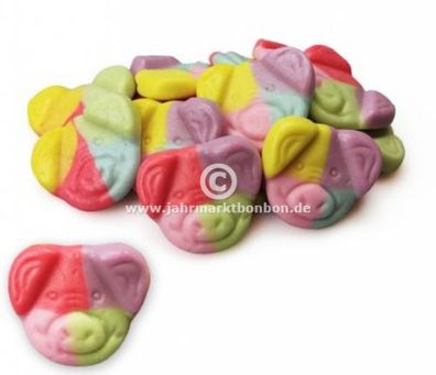 500 gr. Frucht Schaumgummi Regenbogenfarbig Party Ferkel Köpfe