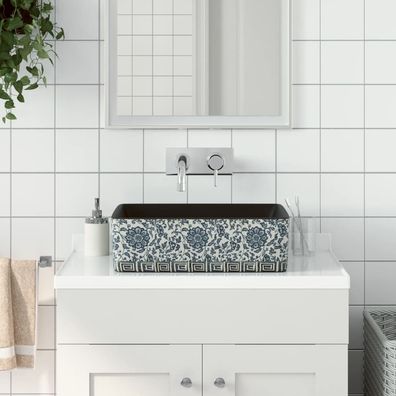 vidaXL Aufsatzwaschbecken Schwarz Blau Rechteckig 46x35,5x13cm Keramik