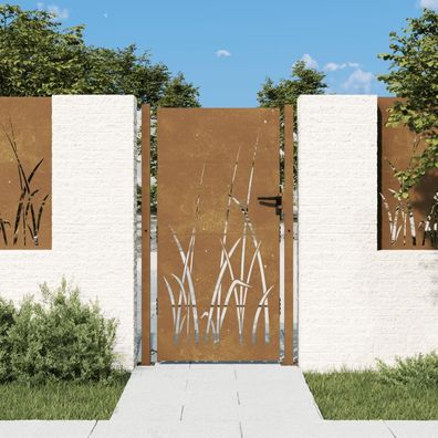 vidaXL Gartentor 105x180 cm Cortenstahl Gras-Design