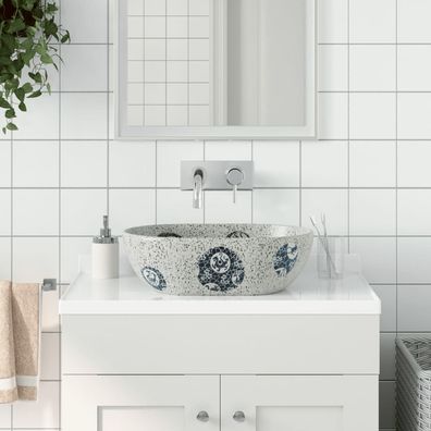 vidaXL Aufsatzwaschbecken Grau und Blau Oval 47x33x13 cm Keramik