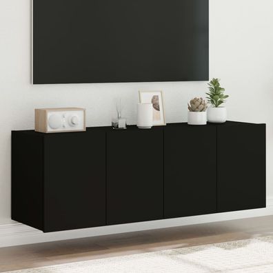 vidaXL TV-Wandschränke mit LED-Leuchten 2 Stk. Schwarz 60x35x41 cm