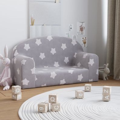vidaXL Kindersofa 2-Sitzer Hellgrau mit Sternen Weich Plüsch