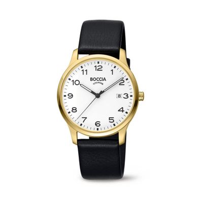 Boccia Herren Uhr 3620-08 Titan, Leder Classic vergoldet
