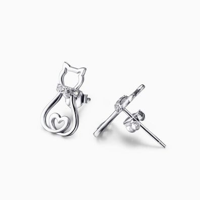 Kat Kitty Oorstekers - Zilveren Sieraden voor Vrouwen & Meisjes, Hypoallergeen