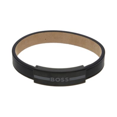 Boss 1580490M Armband Herren, Leder, Schwarz, Edelstahl
