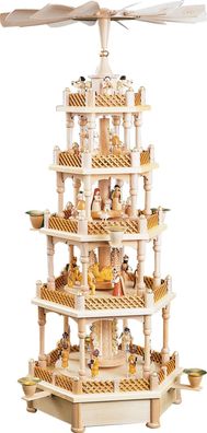 Richard Glaesser Pyramide Heilige Familie natur 4-stöckig mit Spielwerk Erzgebirge