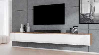 AX LIVING Lowboard 3x100cm Loriano TV Board Eiche Wotan/weiß Hochglanz