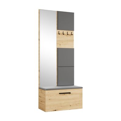 AX LIVING Kleiderschrank mit Spiegel Rosanno III, Eiche artisan JS90