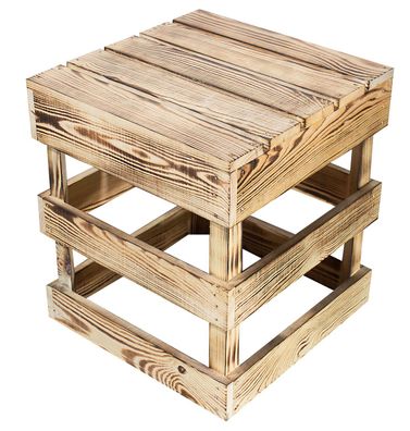 Hocker geflammt Sitzhocker Ablagetisch Holzhocker Beistelltisch Stuhl in Holzkiste