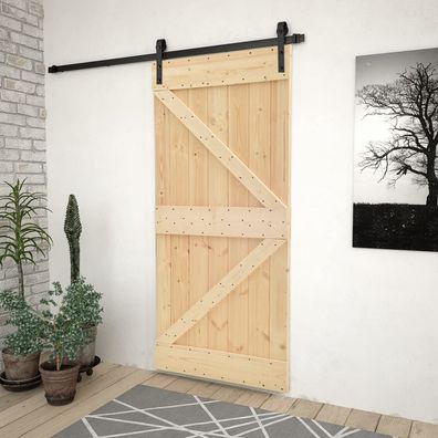vidaXL Schiebetür mit Beschlag 80x210 cm Kiefer Massivholz