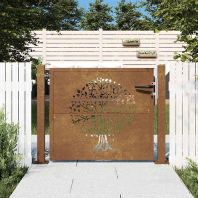 vidaXL Gartentor 105x80 cm Cortenstahl Baum-Design