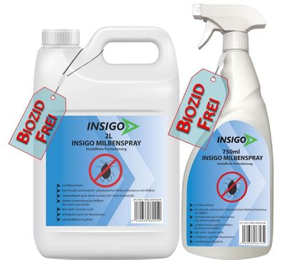 INSIGO 2L + 750ml Anti Milbenspray Milbenmittel Milbenschutz Hausstaubmilben Milben