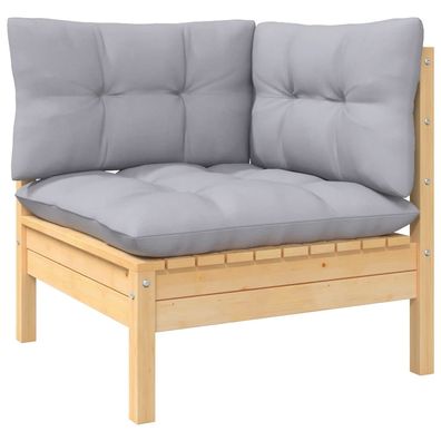 vidaXL Garten-Ecksofa mit Kissen in Grau Massivholz Kiefer