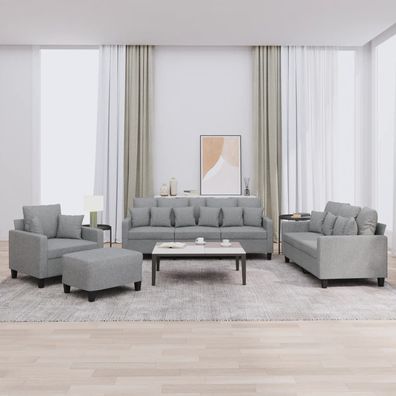 vidaXL 4-tlg. Sofagarnitur mit Kissen Hellgrau Stoff