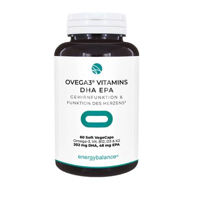 Ovega3 Vitamine, Algenöl DHA & EPA 250mg + B12, D3, K2, 60 VegeCaps von EnergyBalance