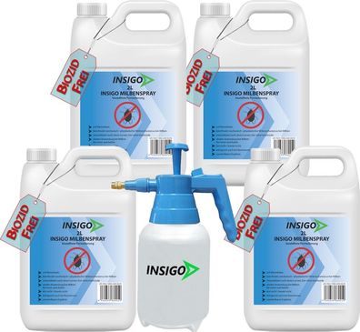 INSIGO 4x2L + 2L Sprüher Milbenspray Antimilbenmittel Milbenschutz Hausstaubmilben
