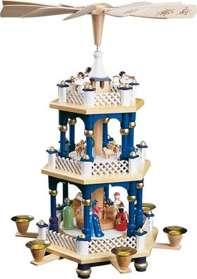 Richard Glaesser Pyramide Heilige Familie blau 2-stöckig aus Seiffen im Erzgebirge