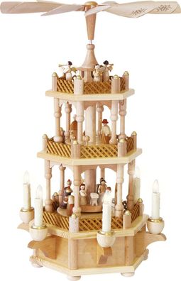 Pyramide Heilige Familie natur 2-stöckig, elektrisch, original Erzgebirge