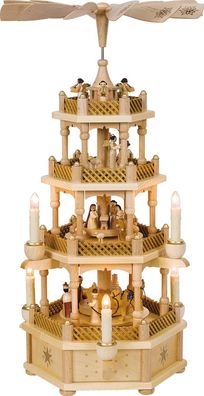 Pyramide Heilige Familie natur 3-stöckig, elektrisch, original Erzgebirge